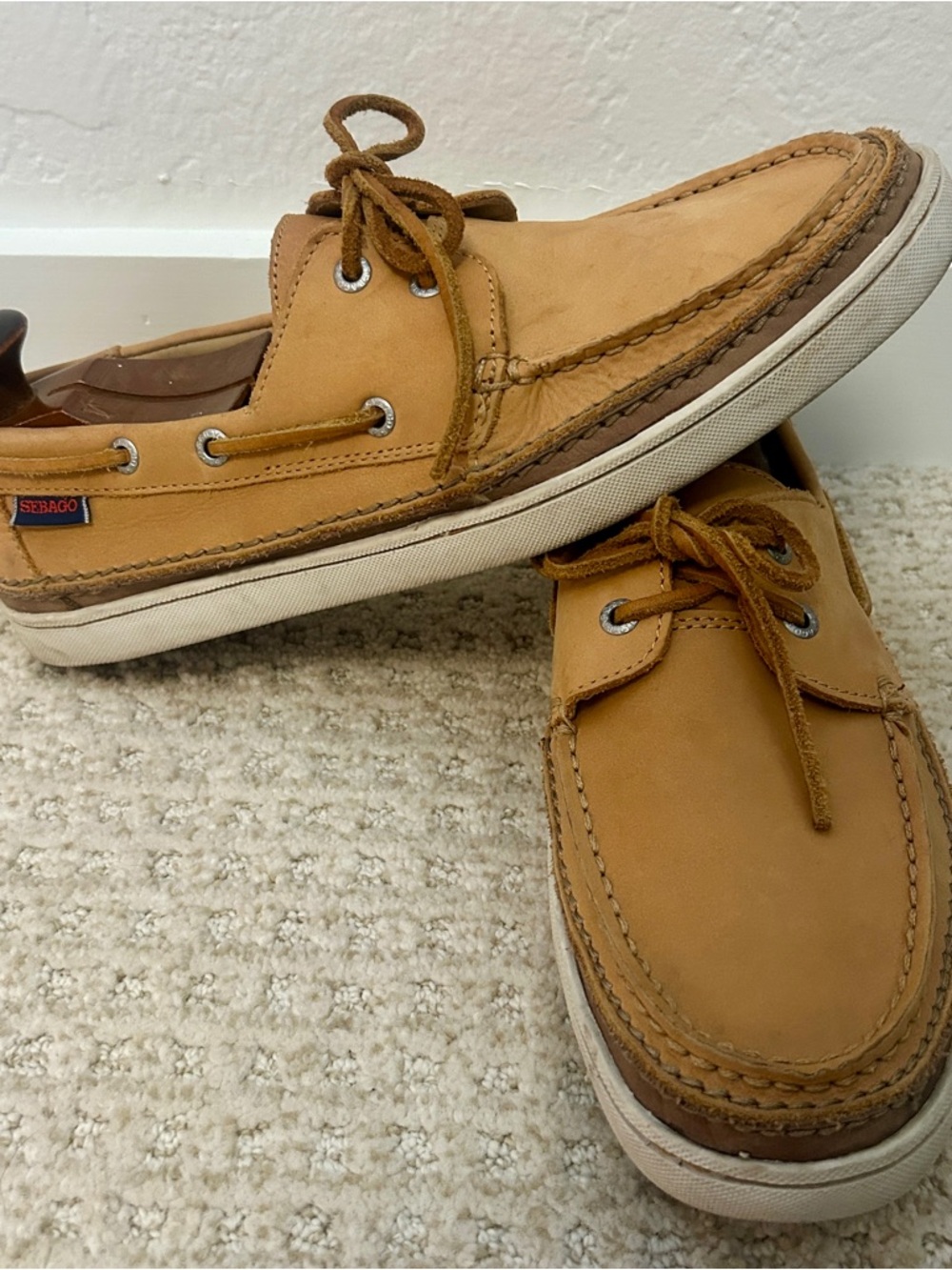 Sebago Men's US 9.5 Tan Leather Boat Shoes Rubber Outsole